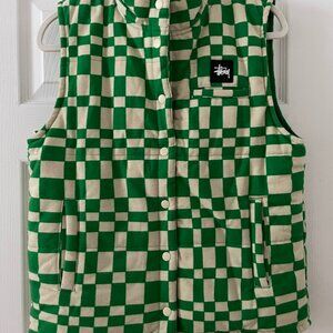 stussy sabi puffer checkered green vest women size m